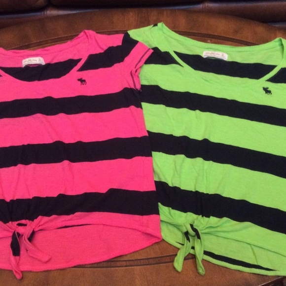 SOLD-2-Abercrombie & Fitch Med S/S Striped Tops - Picture 6 of 8